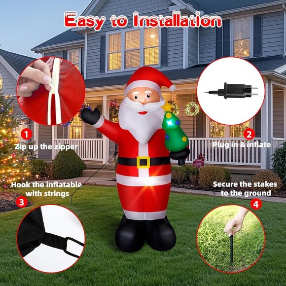 ⚡8FT Christmas Inflatable  Large Blow up Santa Built-in LED Outdoor Decoration - Picture 7 of 8